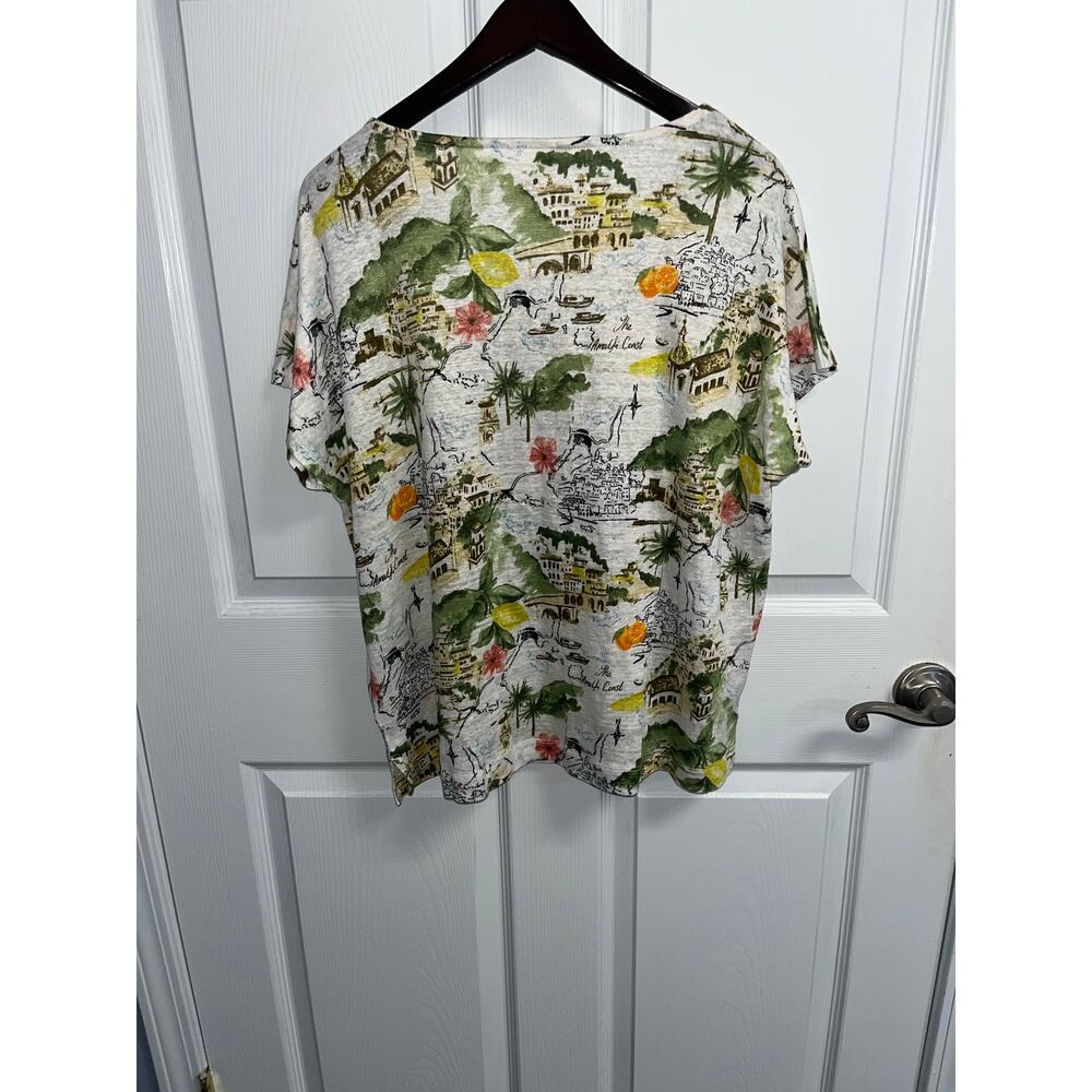 Cynthia Rowley 100% Linen Amalfi Coast Lemon Print V-Neck Blouse - Size XL - Picture 5 of 6